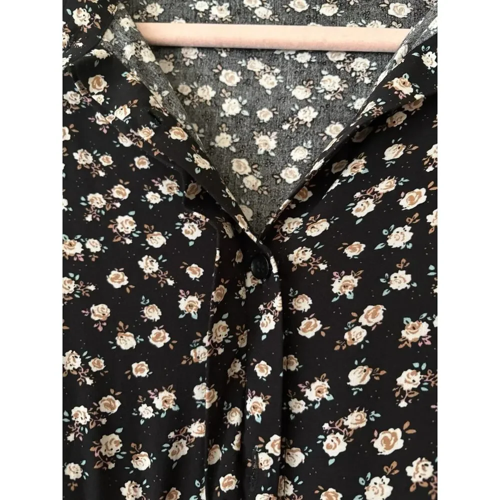 Natural Life Rebecca Midi Dress Black Cream Roses Size XL Cottagecore Floral - Picture 7 of 8